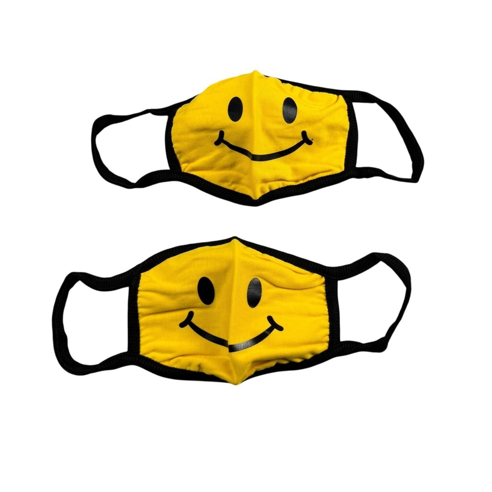 Tipsy Elves Unisex OS Face Mask 2‎ Pack Yellow Smile Graphic Retro Rave Costume